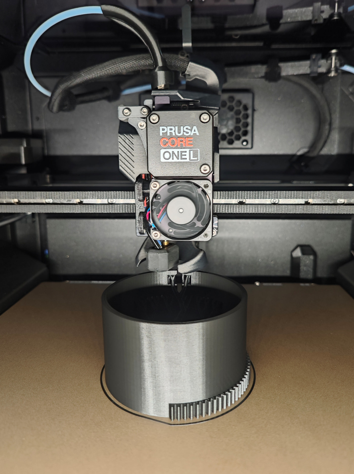 Follow-Focus-Zahnkranz wird auf einem Prusa Core One in PETG gedruckt